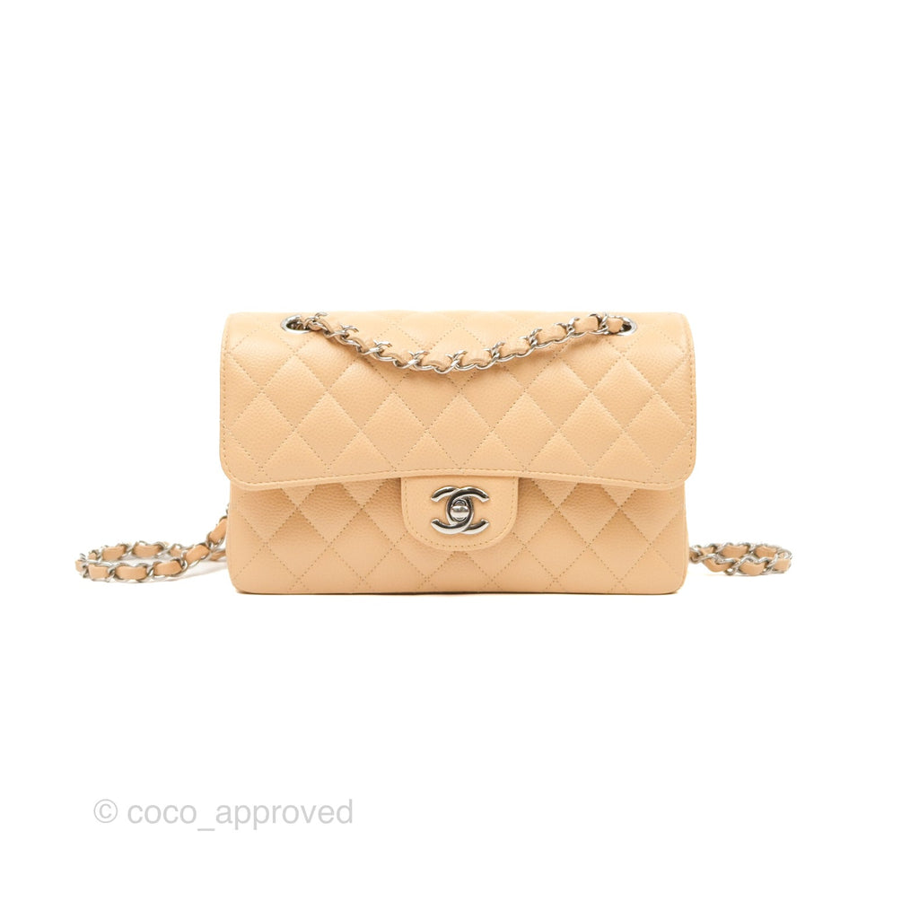 Chanel Small Classic Quilted Flap Beige Caviar Silver Hardware