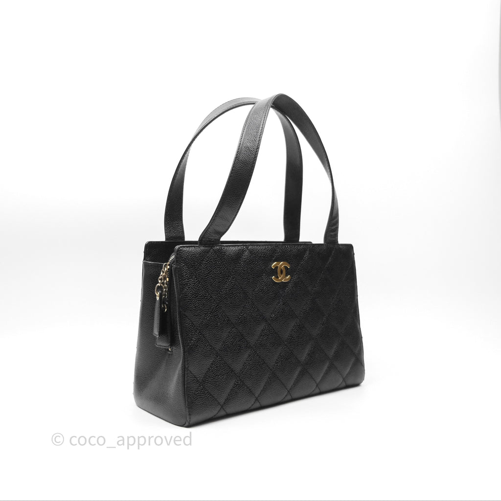 Chanel Vintage Quilted CC Tote Black Caviar Gold Hardware