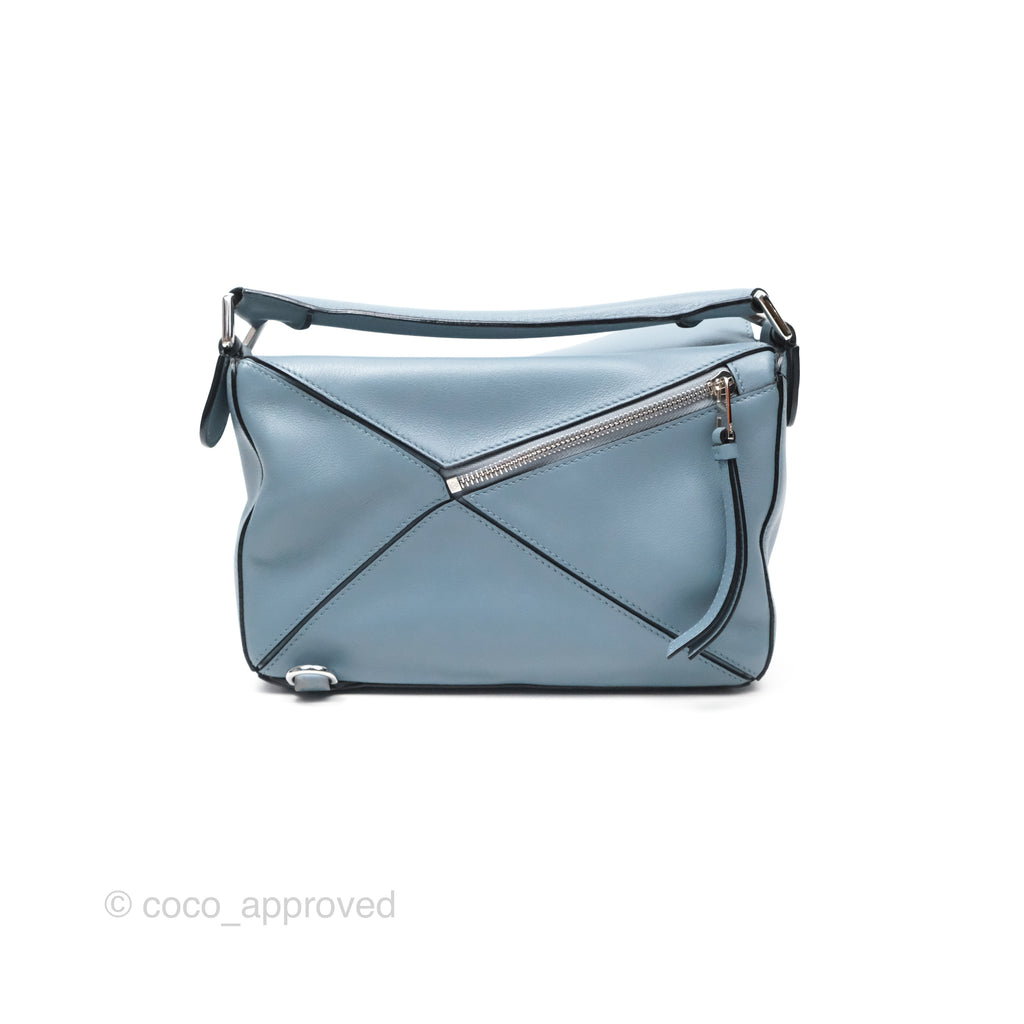 Loewe Small Puzzle Bag Blue Calfskin Silver Hardware