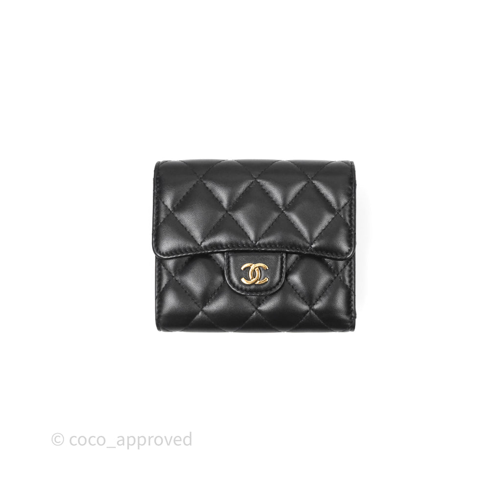 Chanel Classic Short Flap Wallet Black Lambskin Gold Hardware