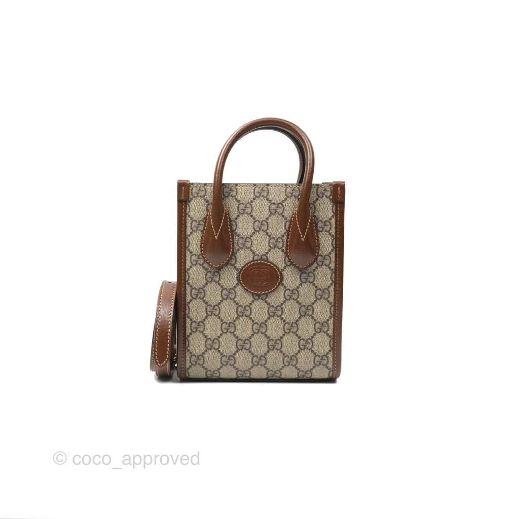 Gucci Mini Tote Bag with Interlocking G Beige / Ebony GG Supreme Canvas