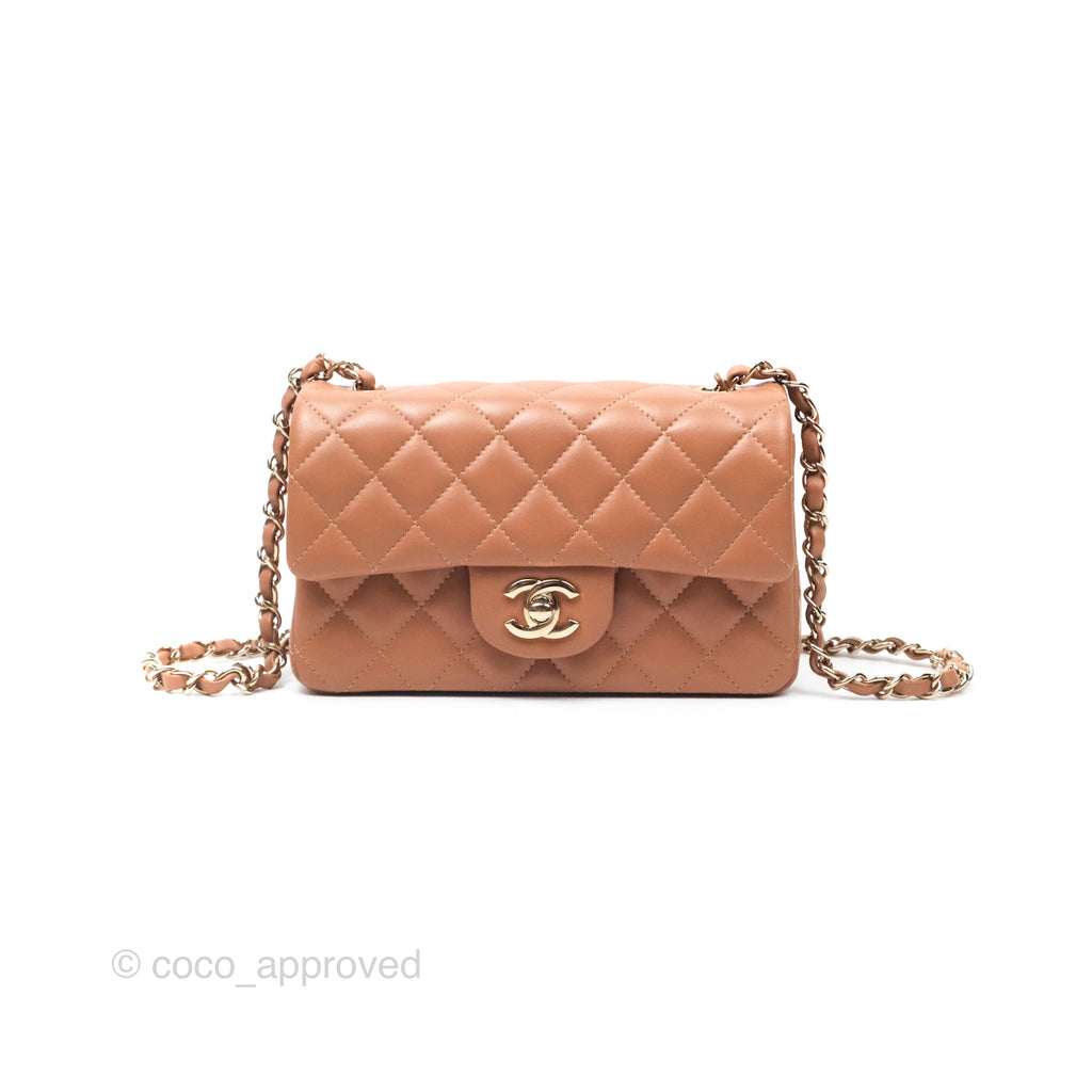 Chanel Quilted Mini Rectangular Flap Caramel Lambskin Gold Hardware