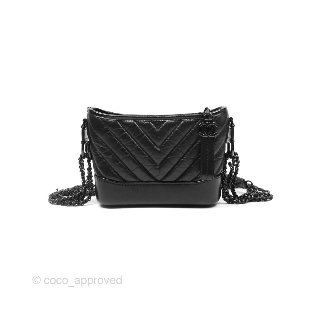 Chanel Chevron Small Gabrielle Hobo Calfskin So Black