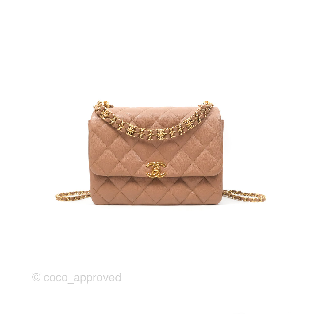 Chanel Coco First Dark Beige Flap Bag Caviar Gold Hardware 22K