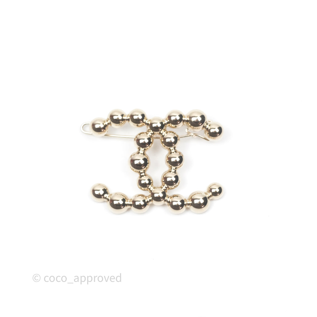 Chanel Metal Beaded CC Hair Clip Gold Tone 21S