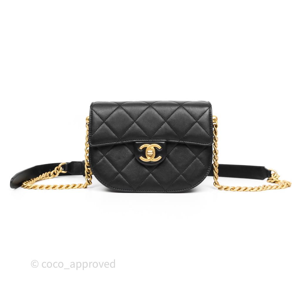 Chanel Mini Moon Messenger Bag Black Calfskin Aged Gold Hardware