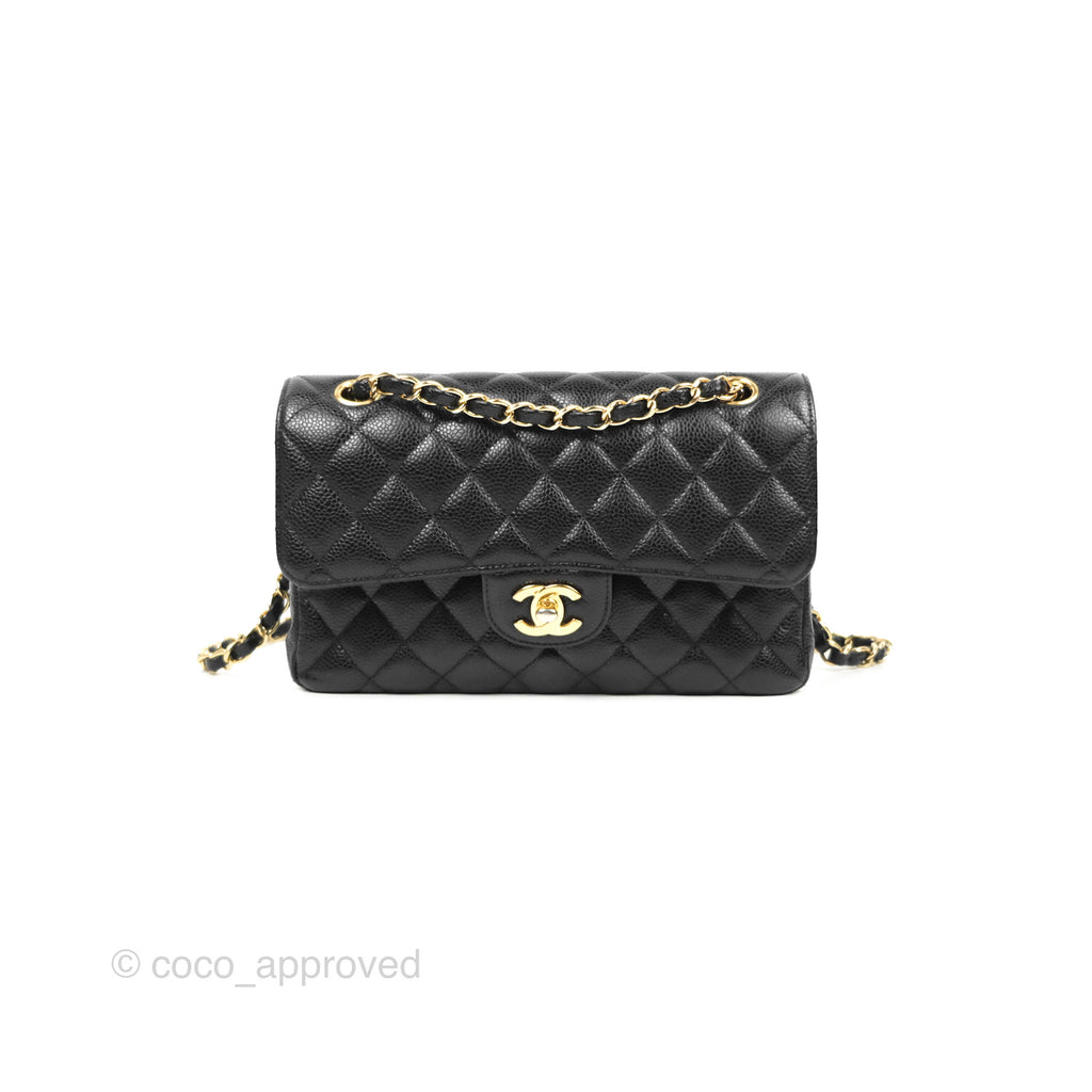 Chanel Small Classic Flap Quilted Black Caviar Gold Hardware
