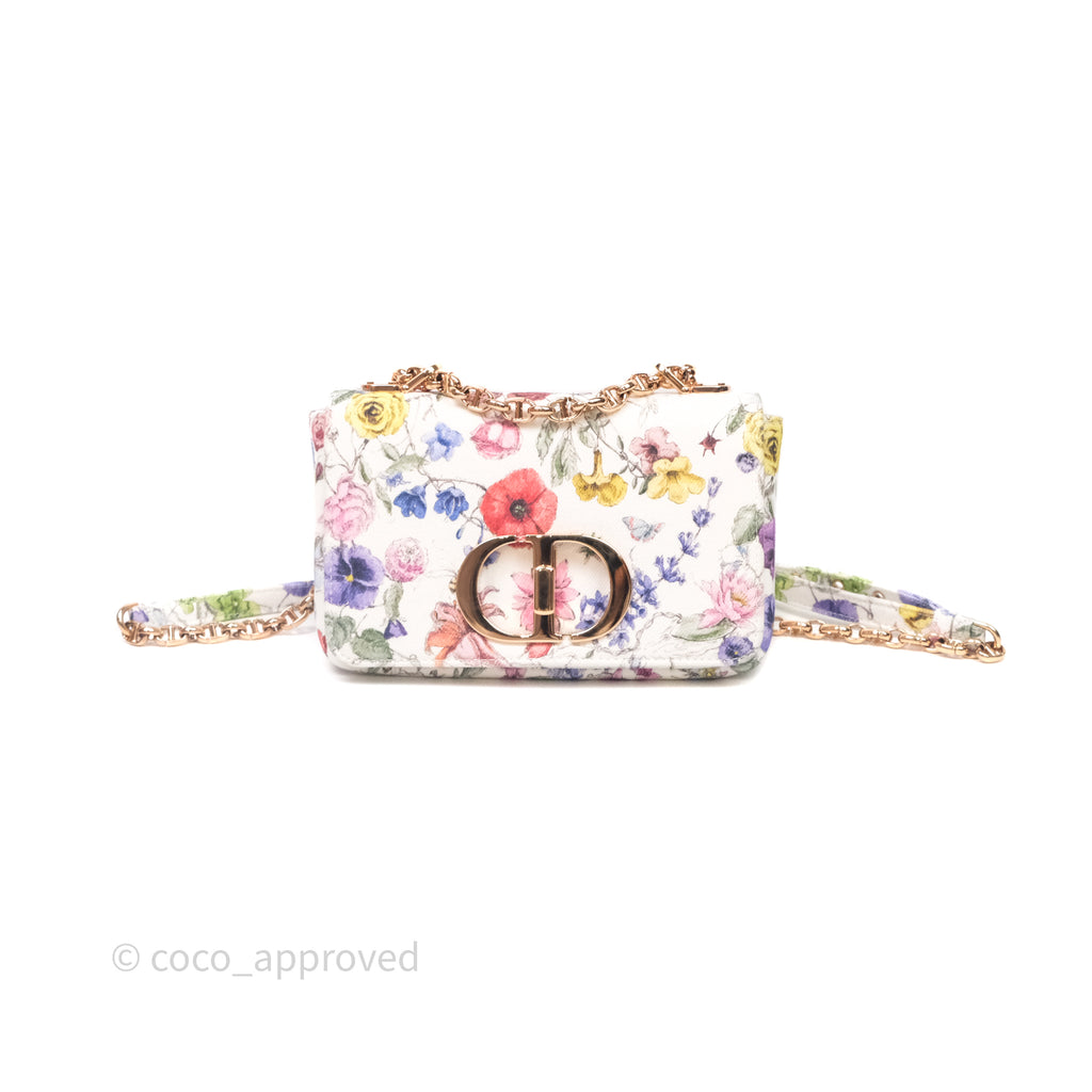 Dior Small Caro Bag White Florilegio Rose Gold Hardware