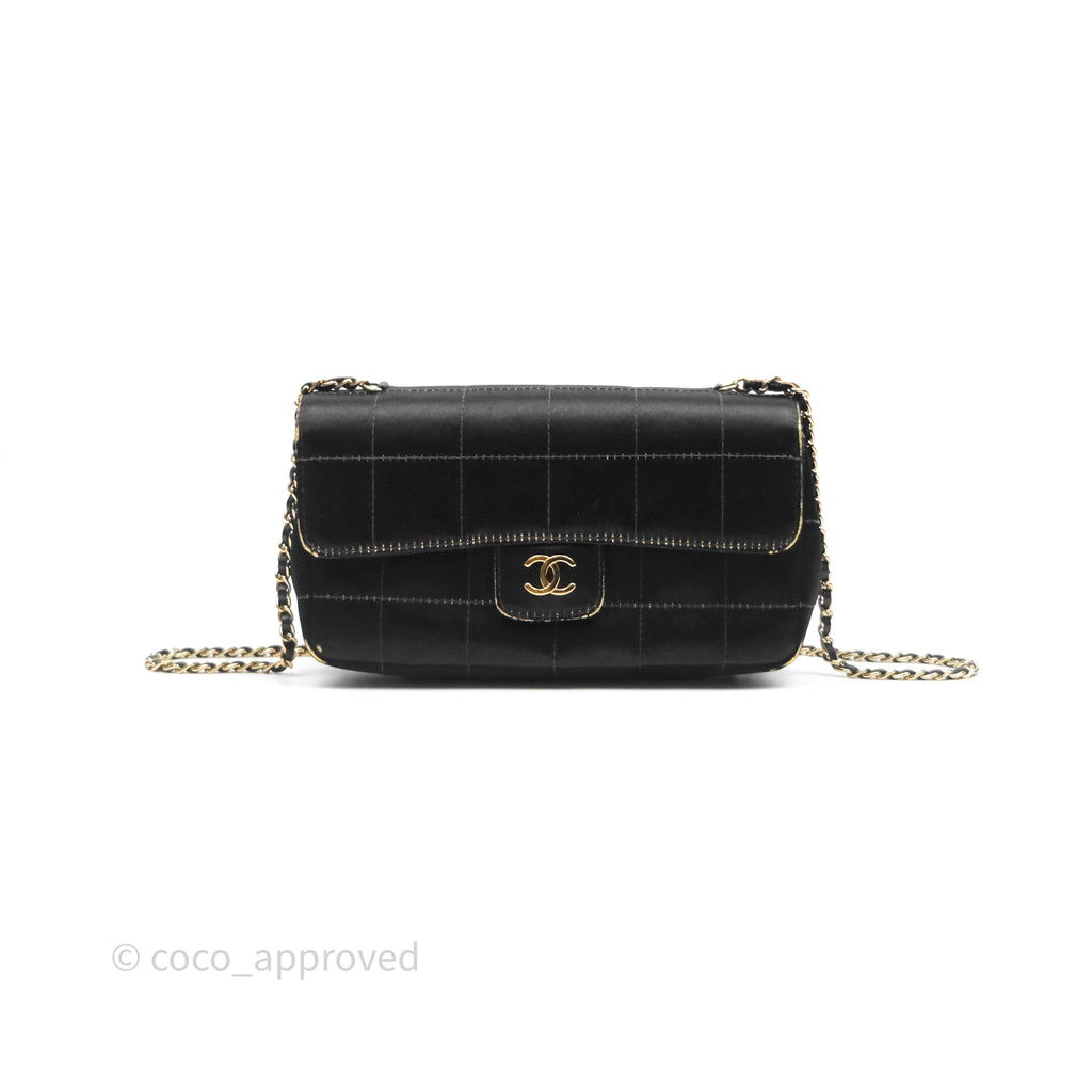 Chanel Vintage Mini Chocolate Bar Flap Black Satin Gold Hardware