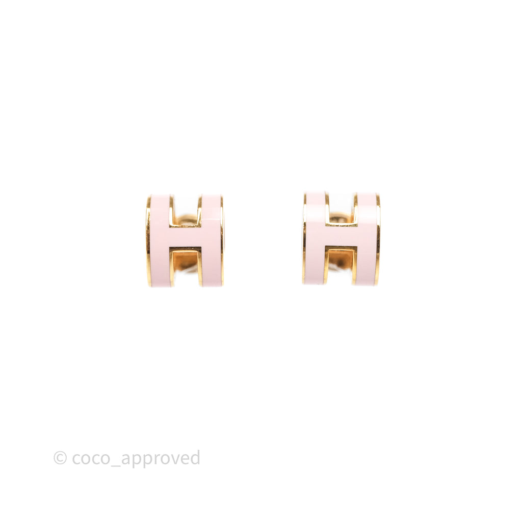 Hermès Mini Pop H Earrings Rose Dragee 5U Gold Hardware
