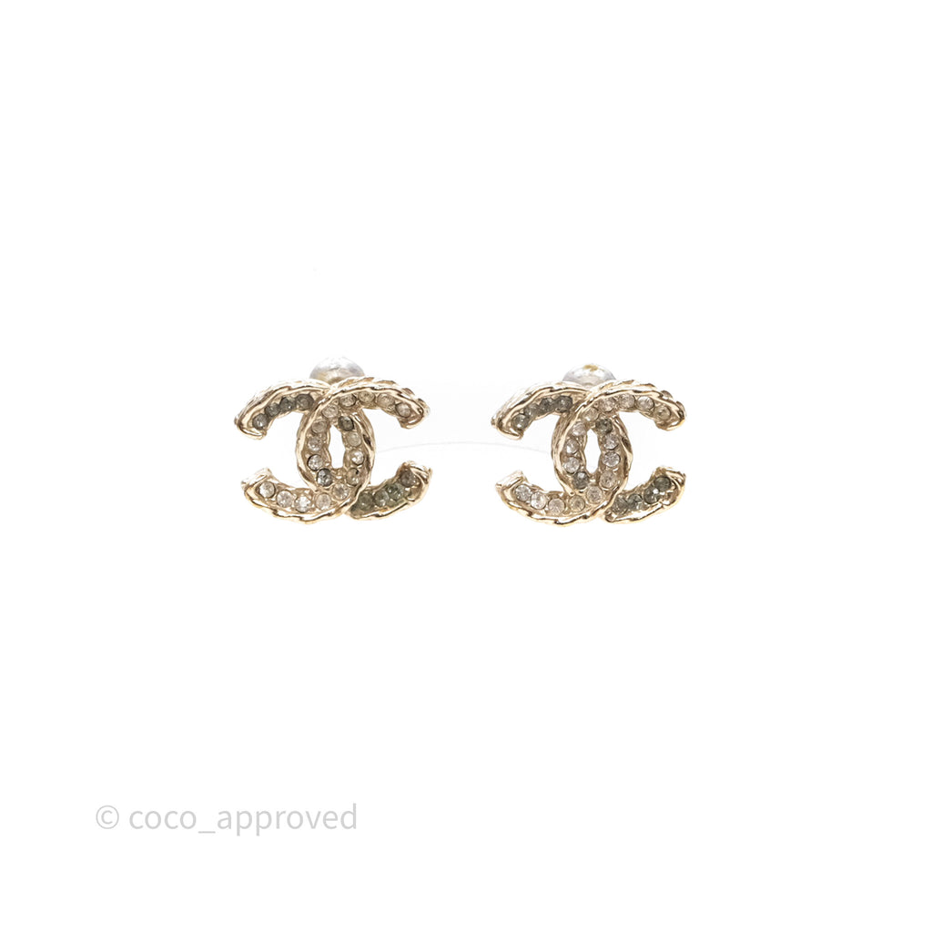 Chanel CC Crystals Earrings Gold Tone 13B