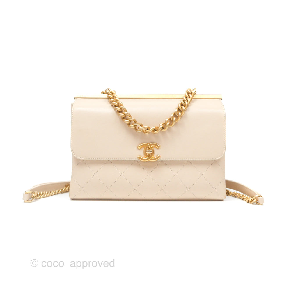 Chanel Small Quilted Coco Luxe Flap Bag Light Beige Calfskin Aged Gold Hardware