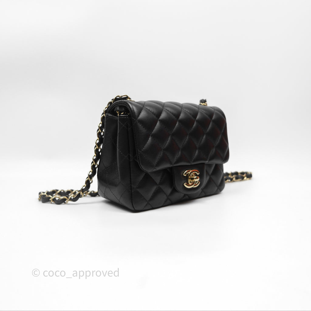 Chanel Mini Square Flap Quilted Black Lambskin Gold Hardware