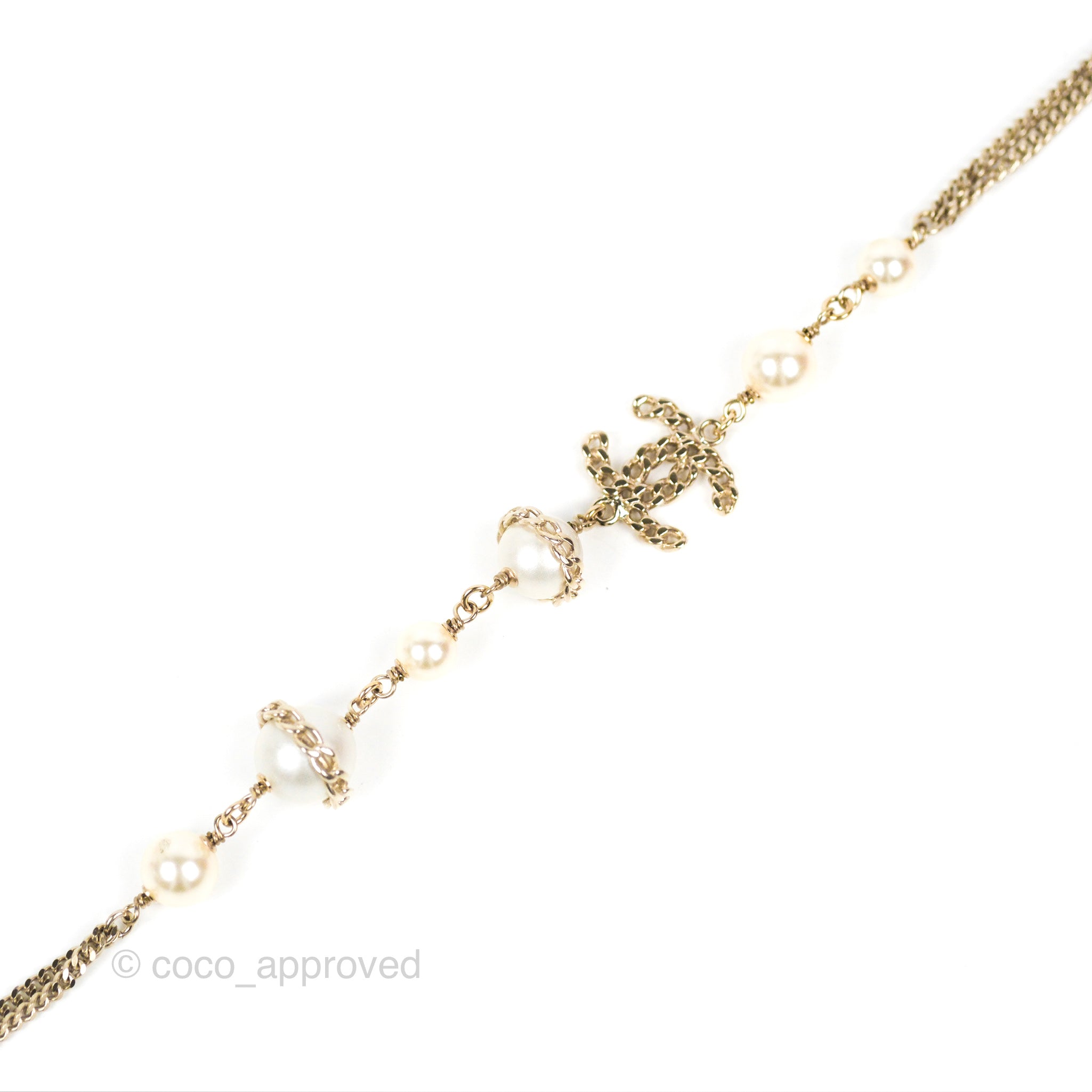 Chanel CC Pearl Chain Long Necklace Gold Tone 16B – Coco Approved