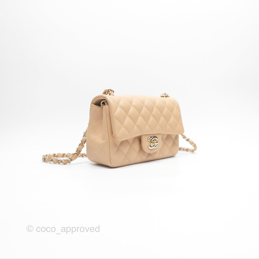 Chanel Quilted Mini Rectangular Beige Lambskin Gold Hardware