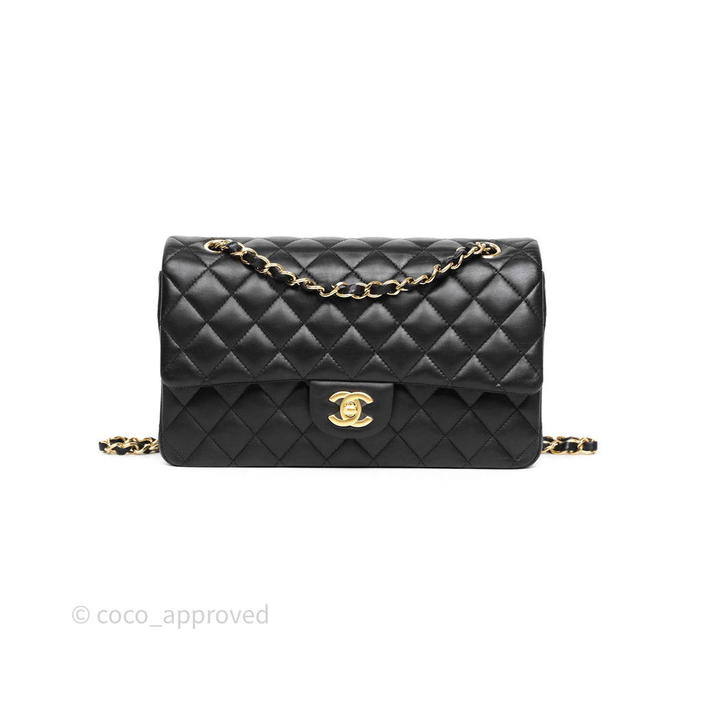 Chanel Classic M/L Medium Flap Quilted Black Lambskin Gold Hardware