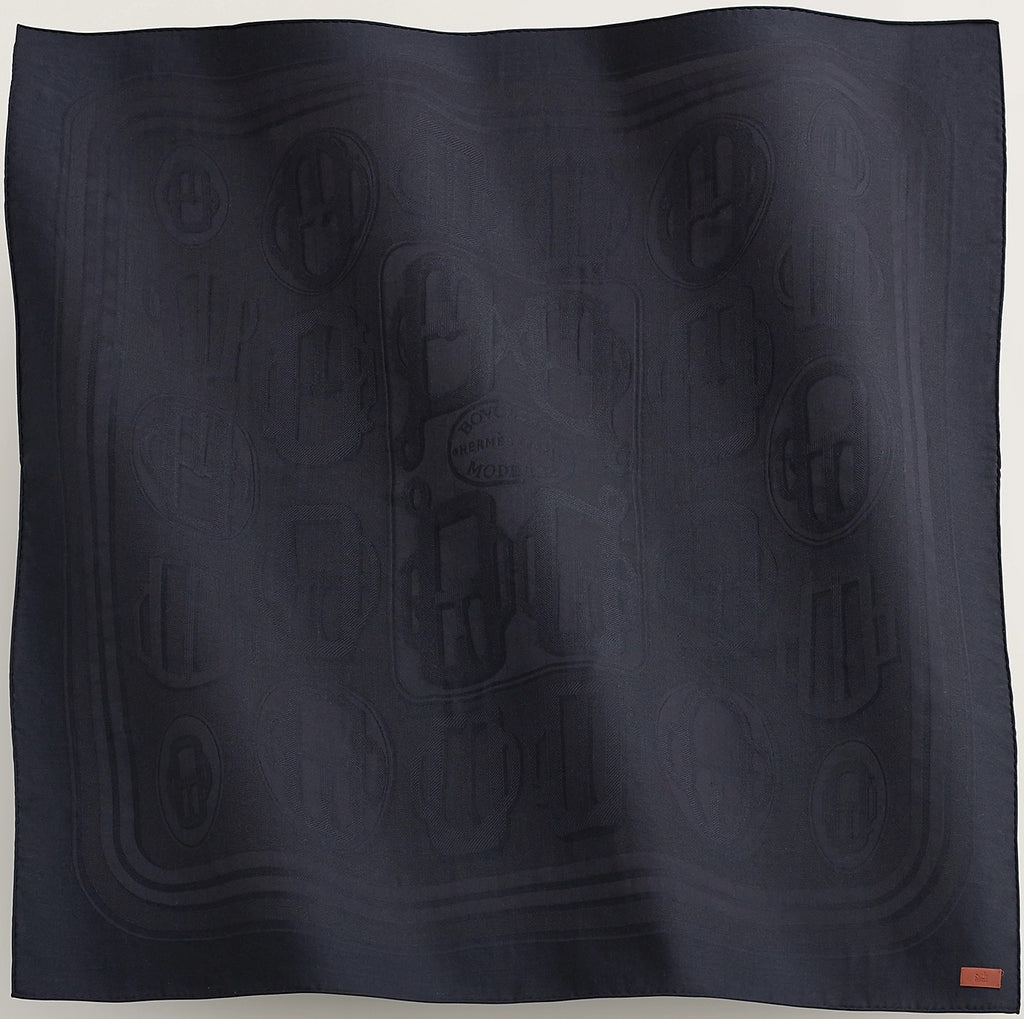 Hermes Bouclerie Moderne Scarf 115 Cashmere Silk Bleu Nuit