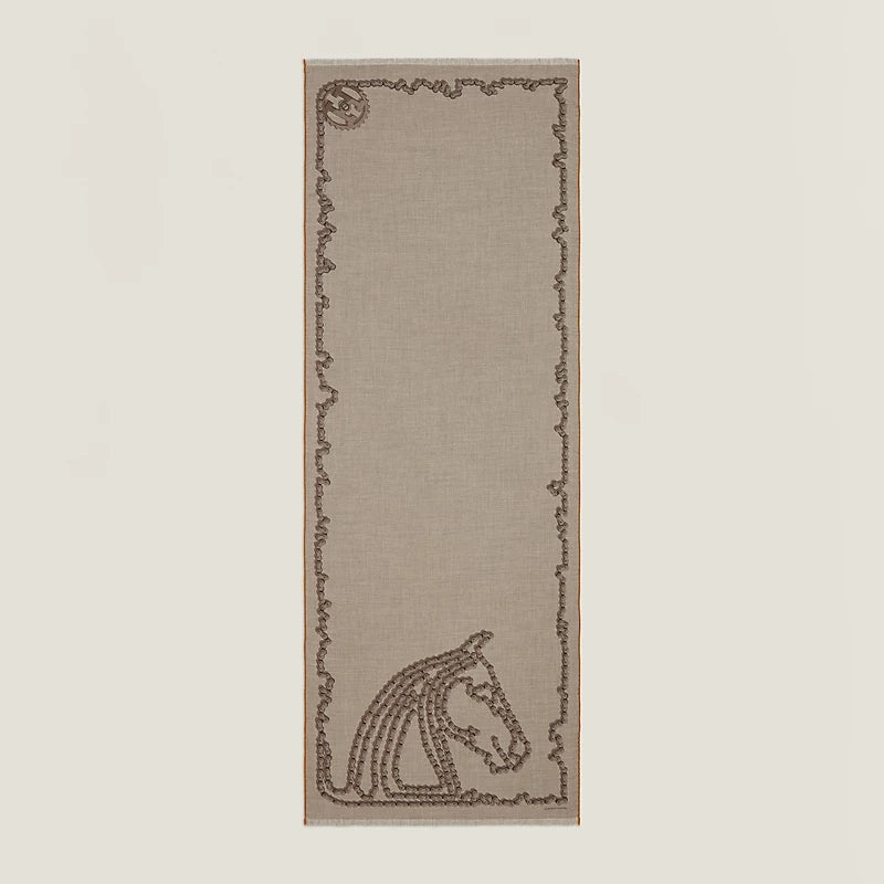 Hermès Cheval Dechaine Rectangle Scarf Etoupe/ Taupe