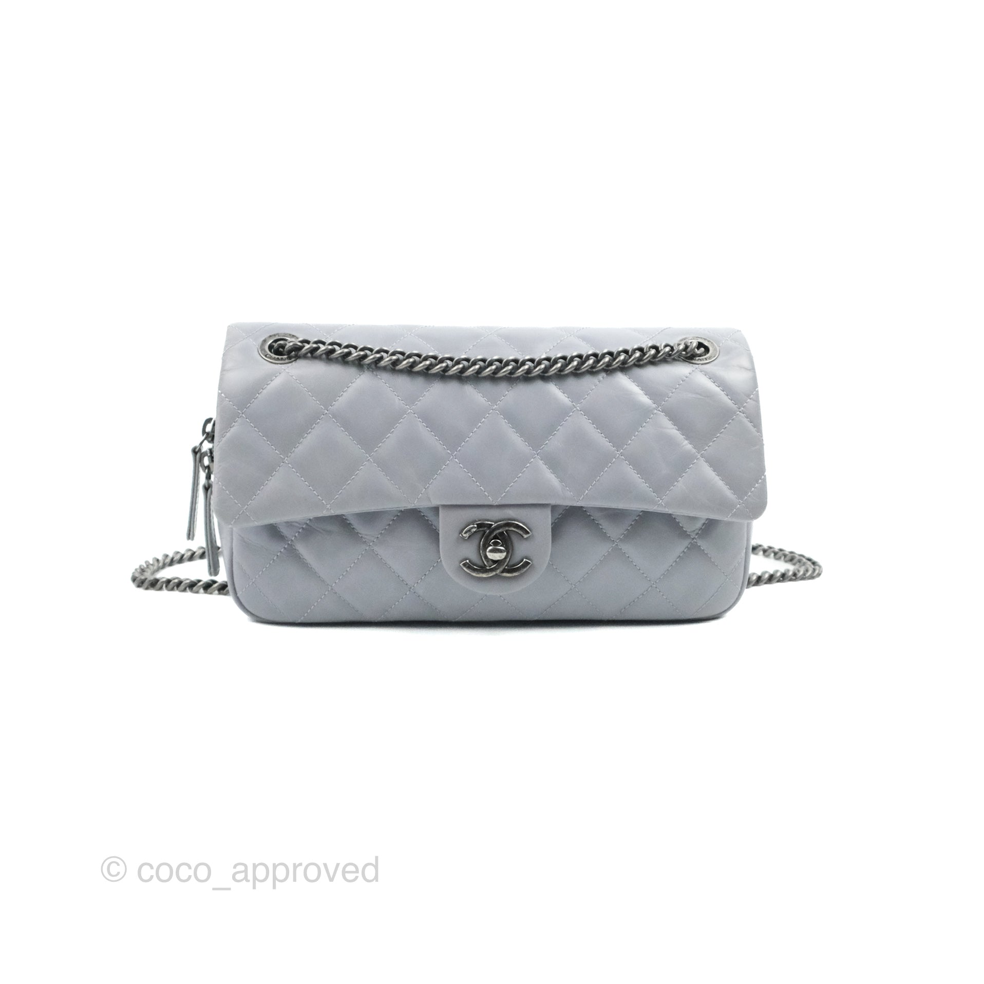 Chanel Medium Easy Flap Bag Light Grey Blue Aged Calfskin Ruthenium Hardware