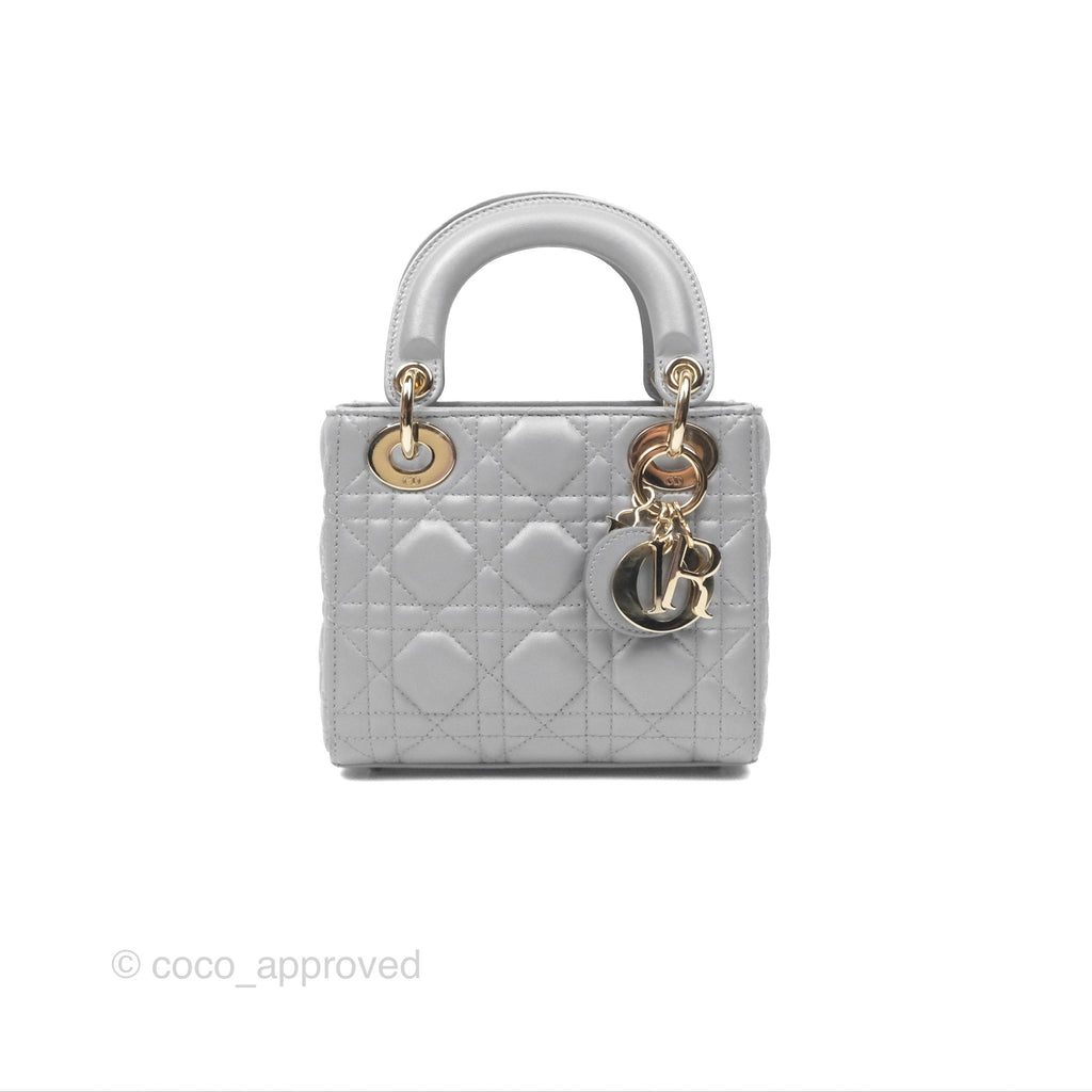 Christian Dior Cannage Mini Lady Dior Grey Gold Hardware