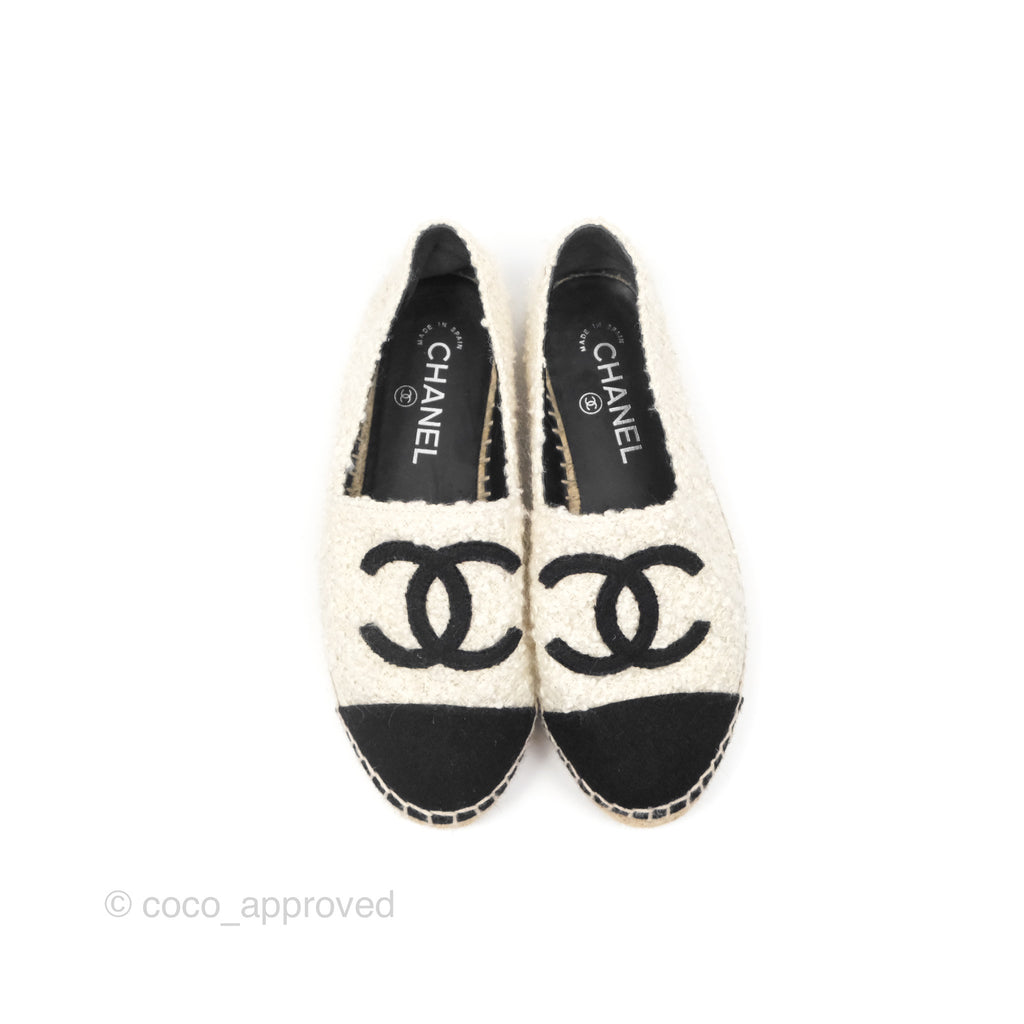 Chanel CC Espadrille Black White Tweed Size 36