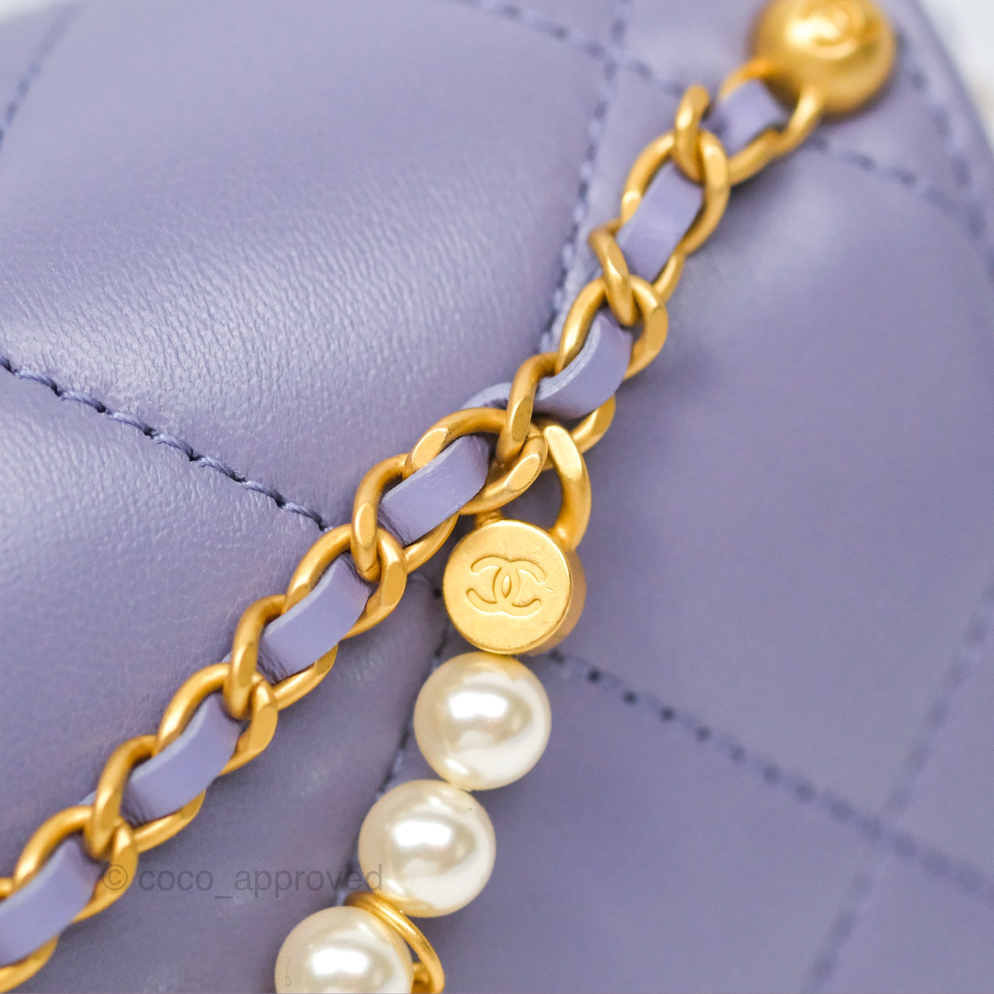 Chanel Crystal Pearl Chain Mini Flap Bag Purple Lambskin Aged Gold