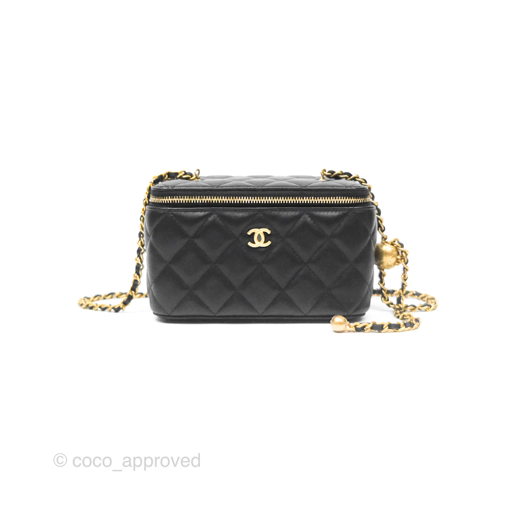 Chanel Pearl Crush Vanity With Chain Black Lambskin Aged Gold Hardware