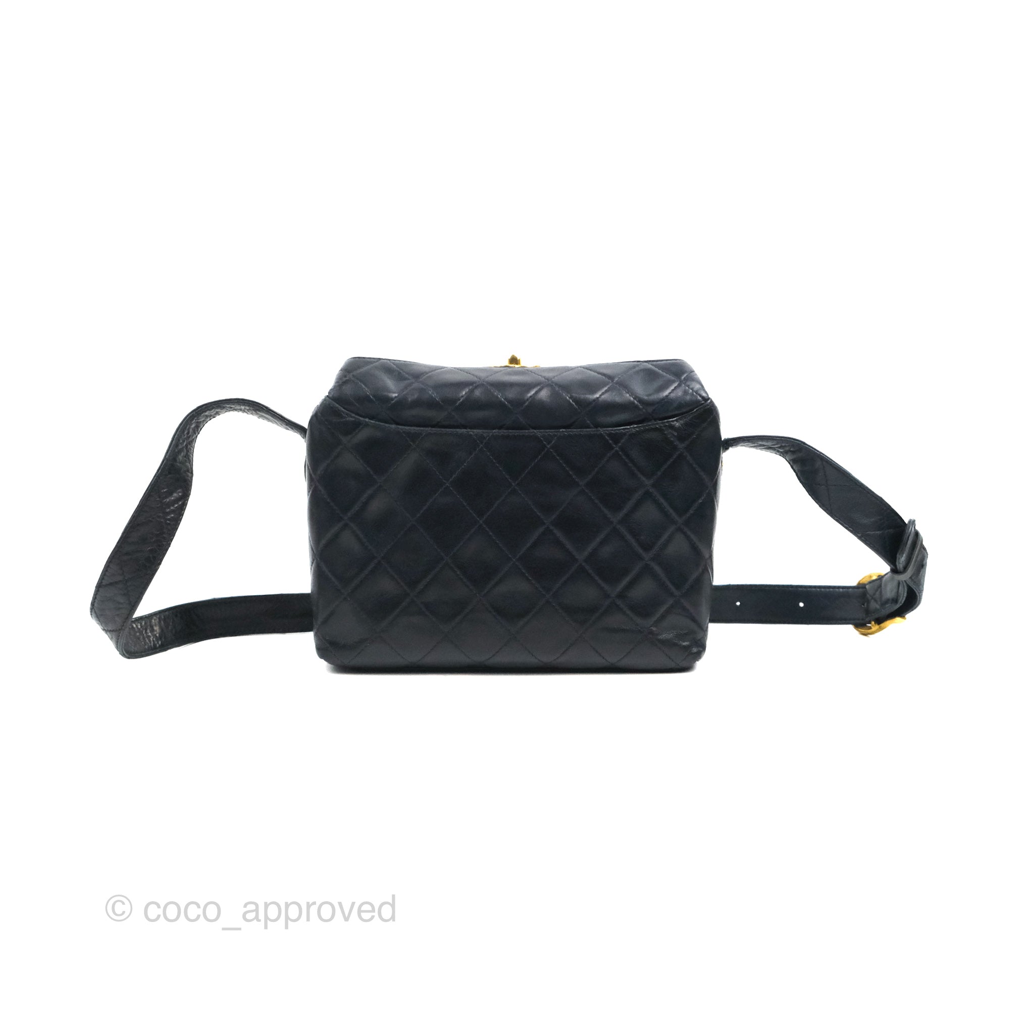 Chanel Vintage CC Box Shoulder Bag Navy Lambskin Gold Hardware