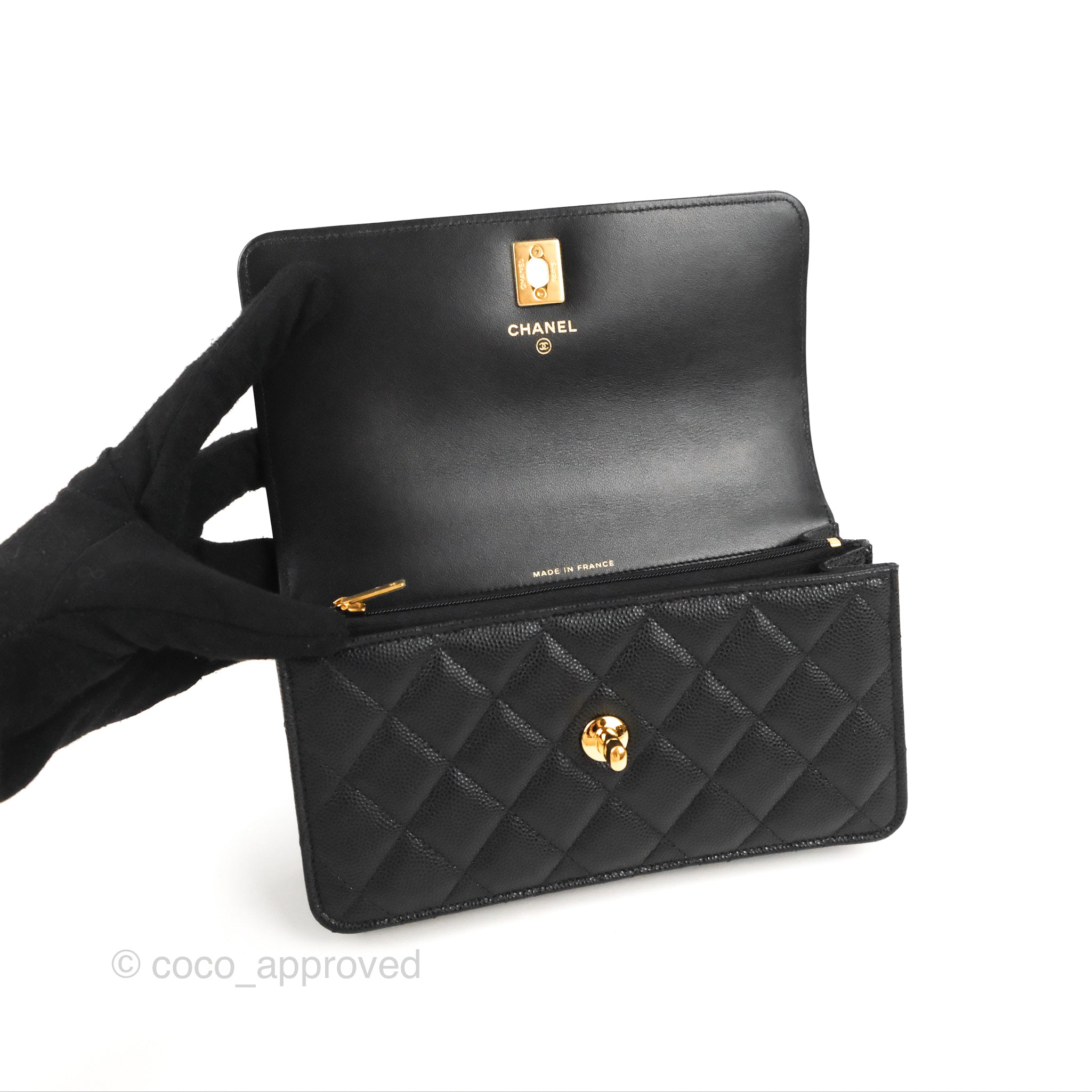 Chanel Shoulder Pochette Bag Key Ring Caviar Skin Black 3650409 99641