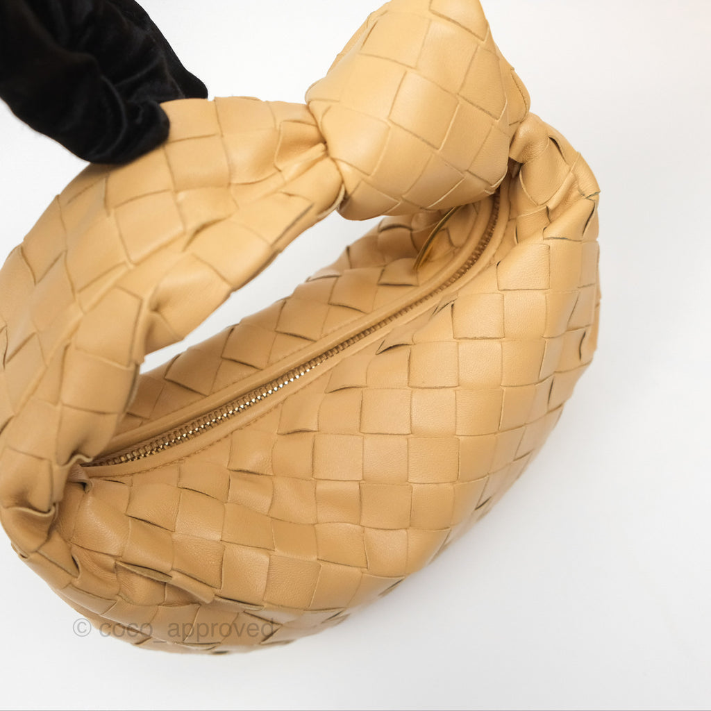 Bottega Veneta Mini Jodie Clutch Bag Intrecciato Almond Lambskin Gold Hardware