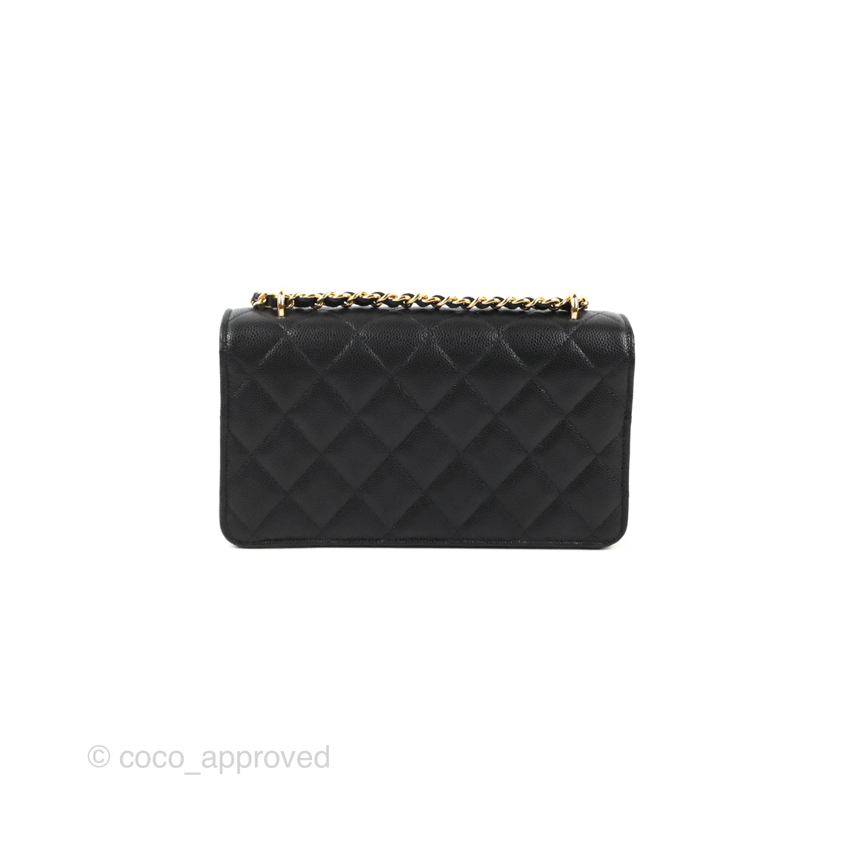 With dust bag] Second-hand Chanel black caviar leather WOC long