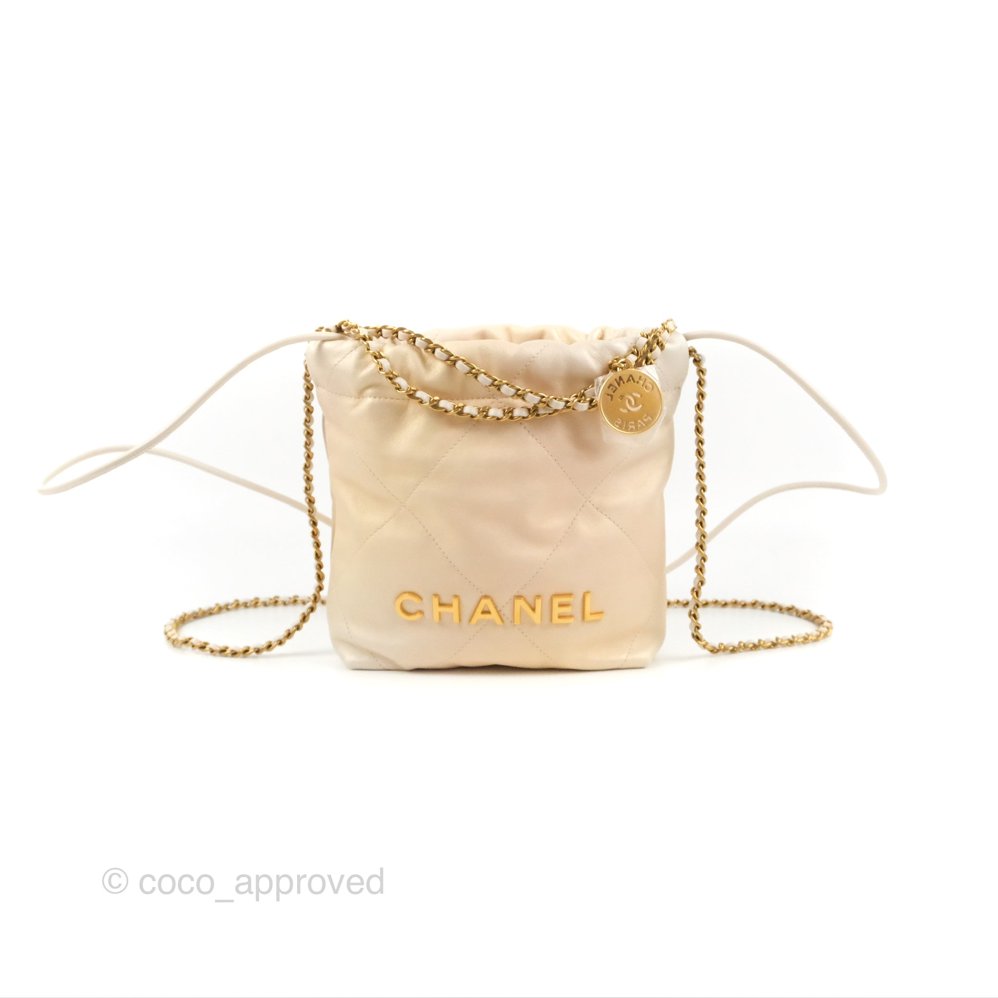 Chanel Pearl White Quilted Calfskin Mini 22 Bag Gold Hardware (Like New)