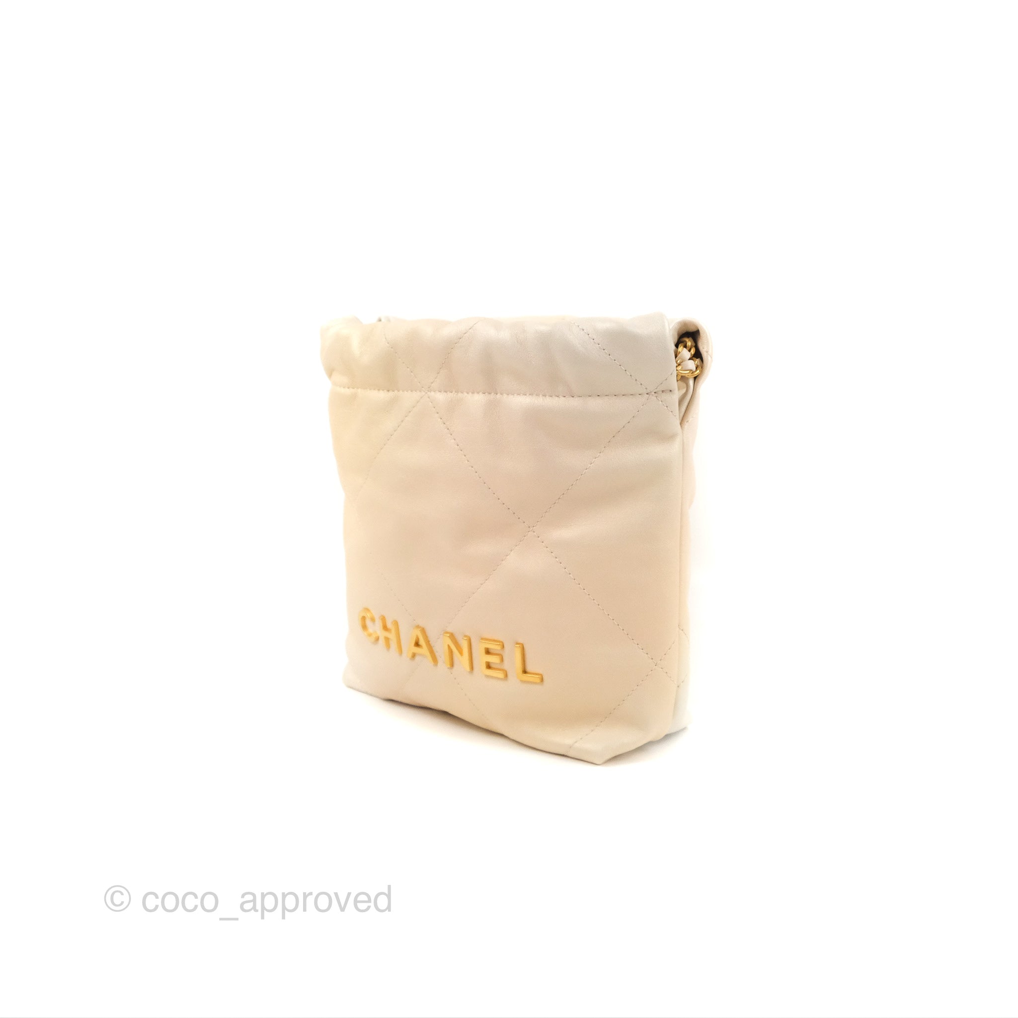 Chanel Pearl White Quilted Calfskin Mini 22 Bag Gold Hardware (Like New)