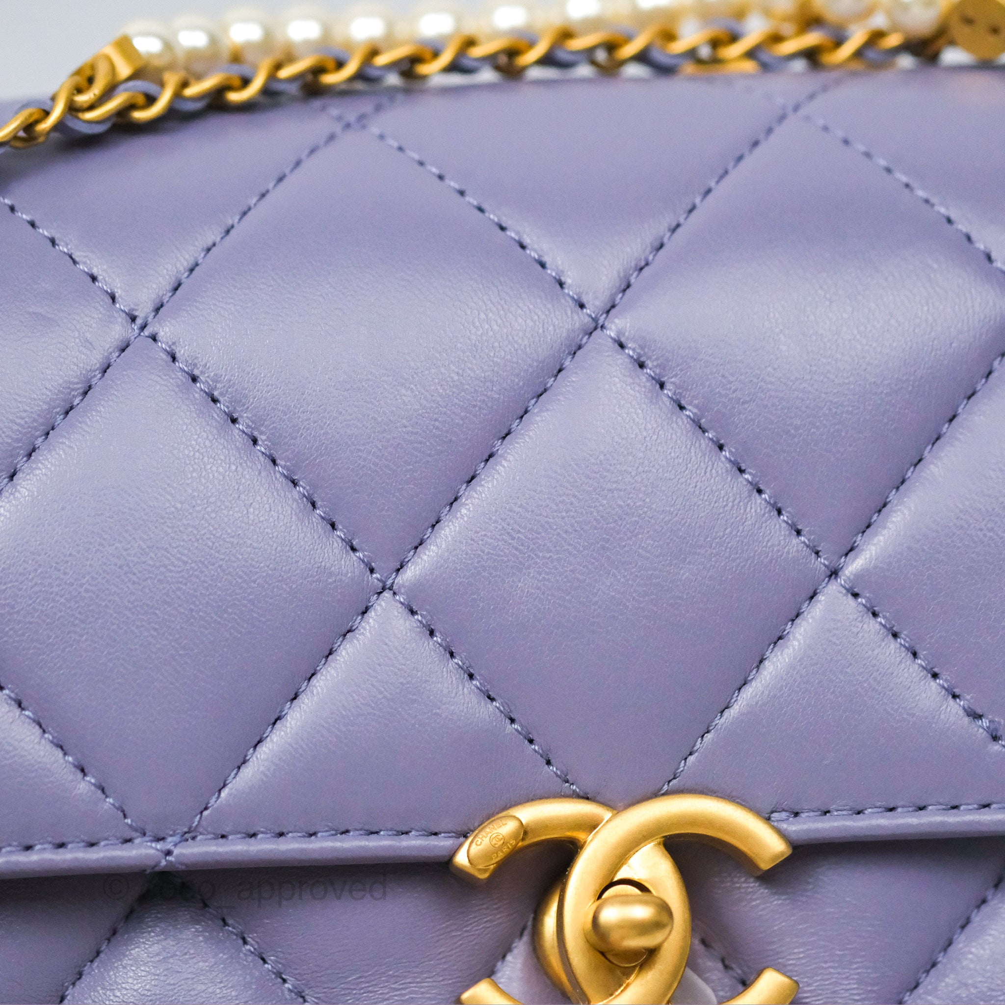 Chanel Crystal Pearl Chain Mini Flap Bag Purple Lambskin Aged Gold