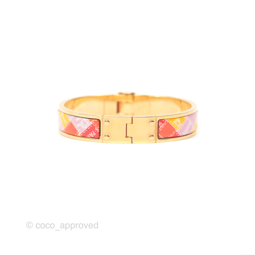 Hermès Clic H Enamel Printed Bracelet Rose Dragee Gold PM