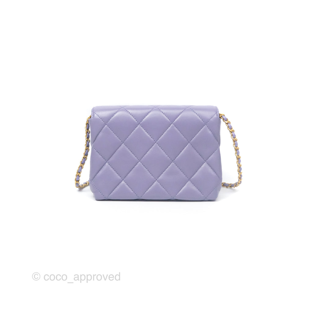 Chanel Crystal Pearl Chain Mini Flap Bag Purple Lambskin Aged Gold Hardware