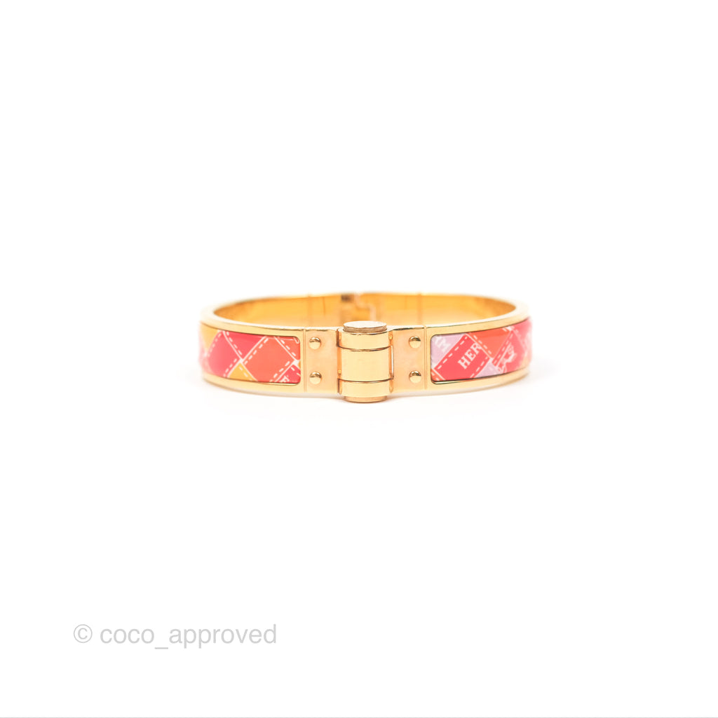 Hermès Clic H Enamel Printed Bracelet Rose Dragee Gold PM