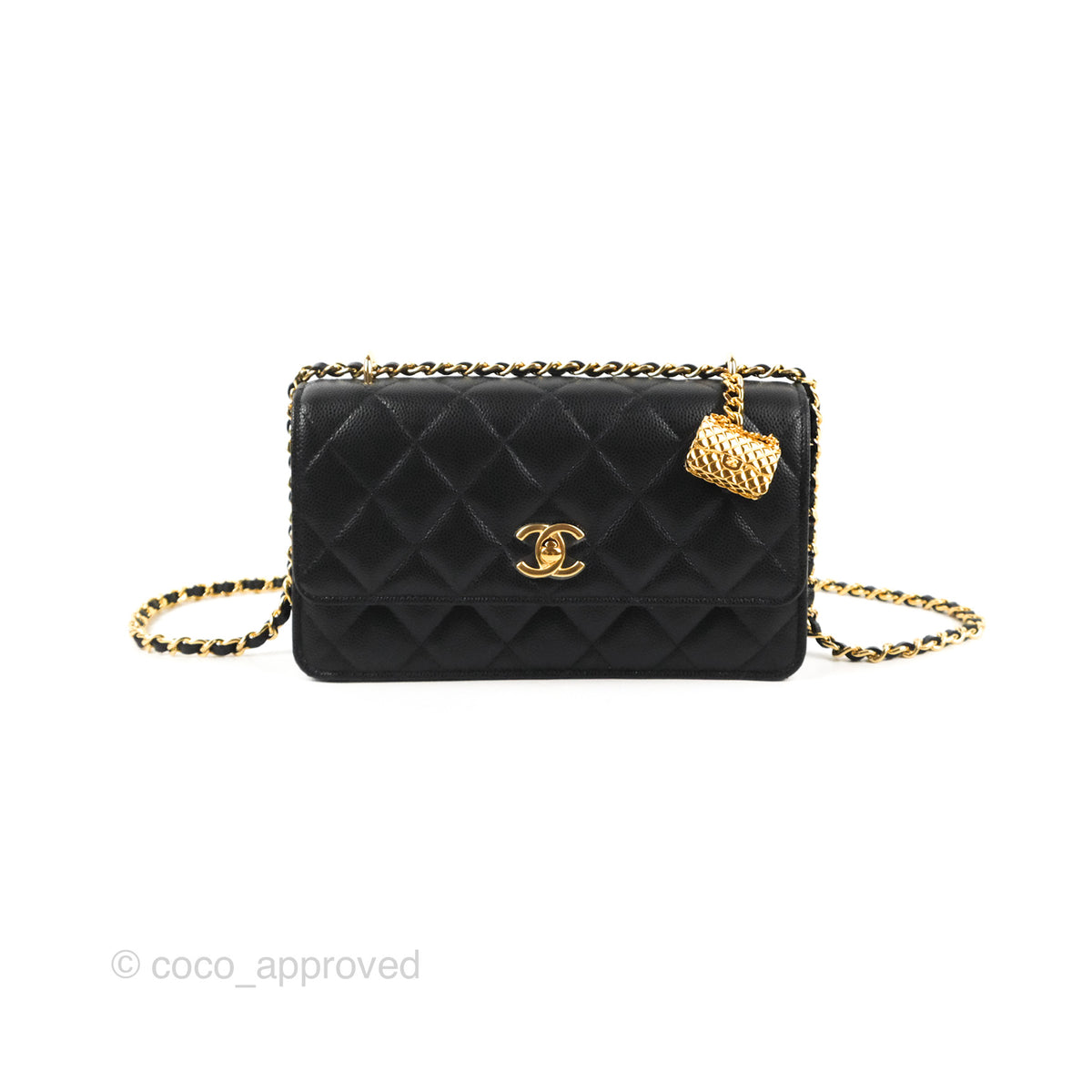 Chanel WOC Bag Charm Black Caviar Gold Hardware – Coco