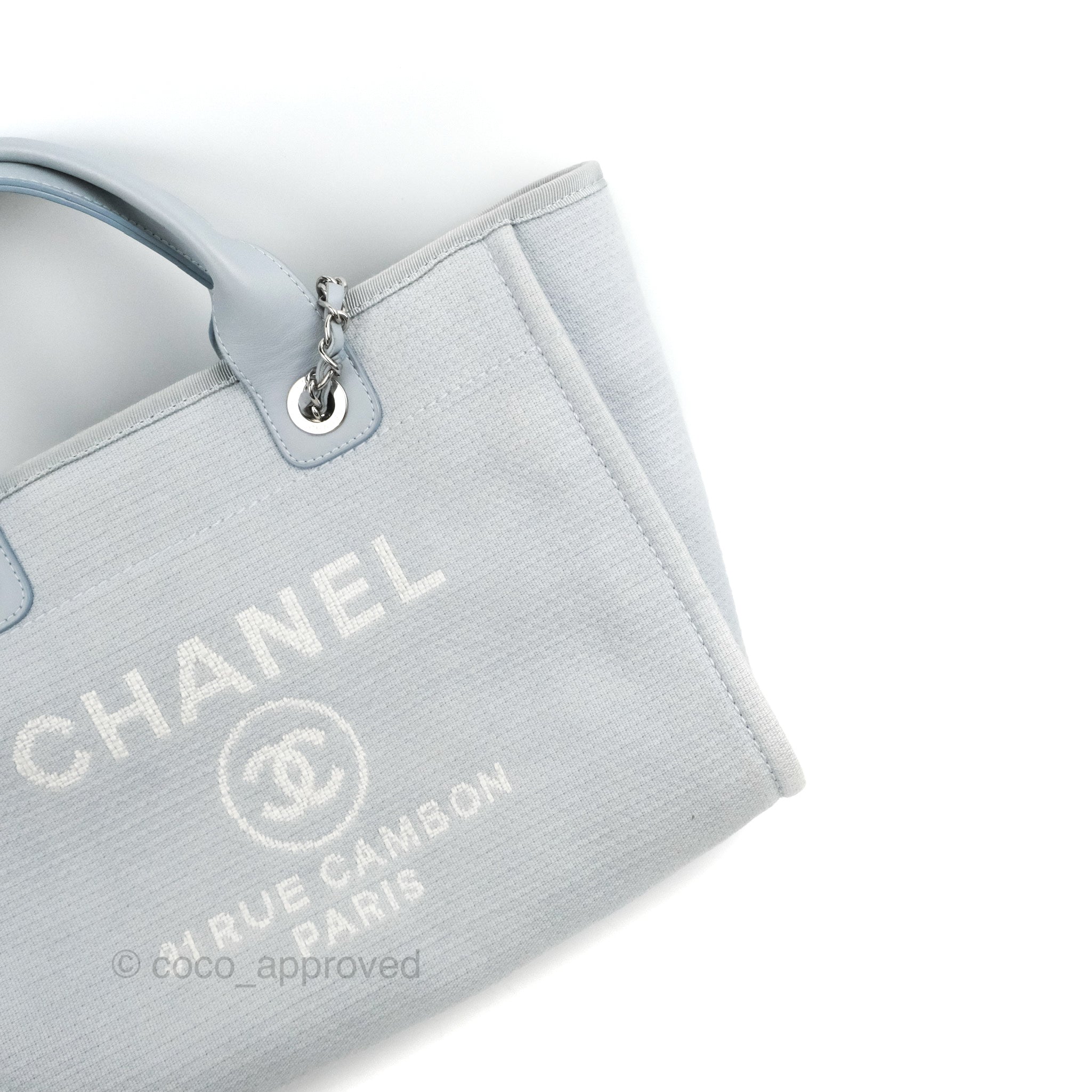 Chanel New Small Deauville Tote Light Blue Silver Hardware – Coco