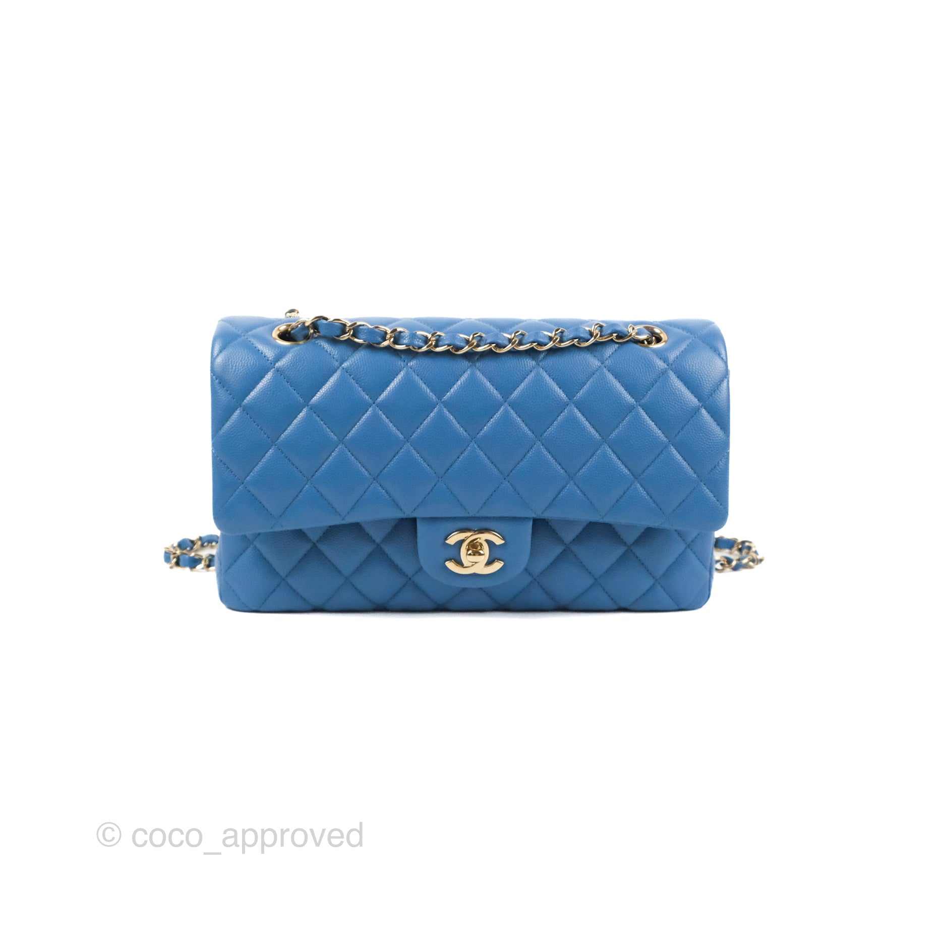 Chanel Classic M/L Medium Flap Quilted Blue Caviar Gold Hardware – Coco  Approved Studio
