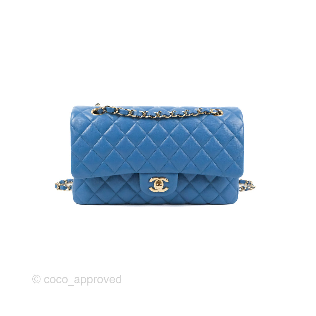 Chanel Classic M/L Medium Flap Quilted Blue Caviar Gold Hardware