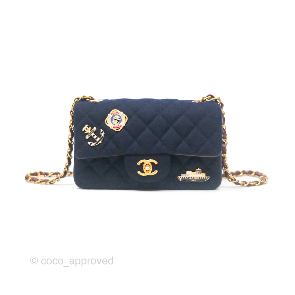 Chanel Paris Hamburg Charms Mini Rectangular Flap Navy Wool Lambskin