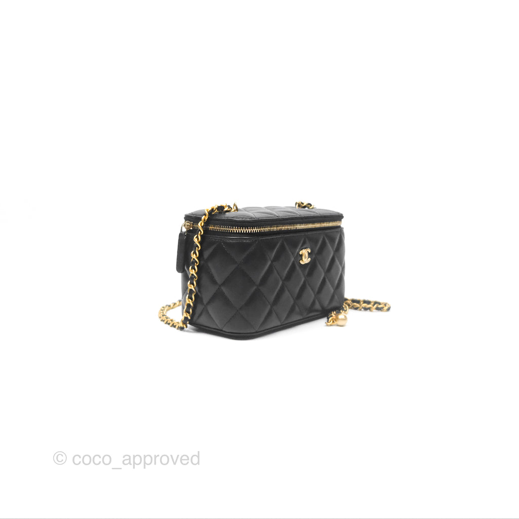 Chanel Pearl Crush Vanity With Chain Black Lambskin Aged Gold Hardware