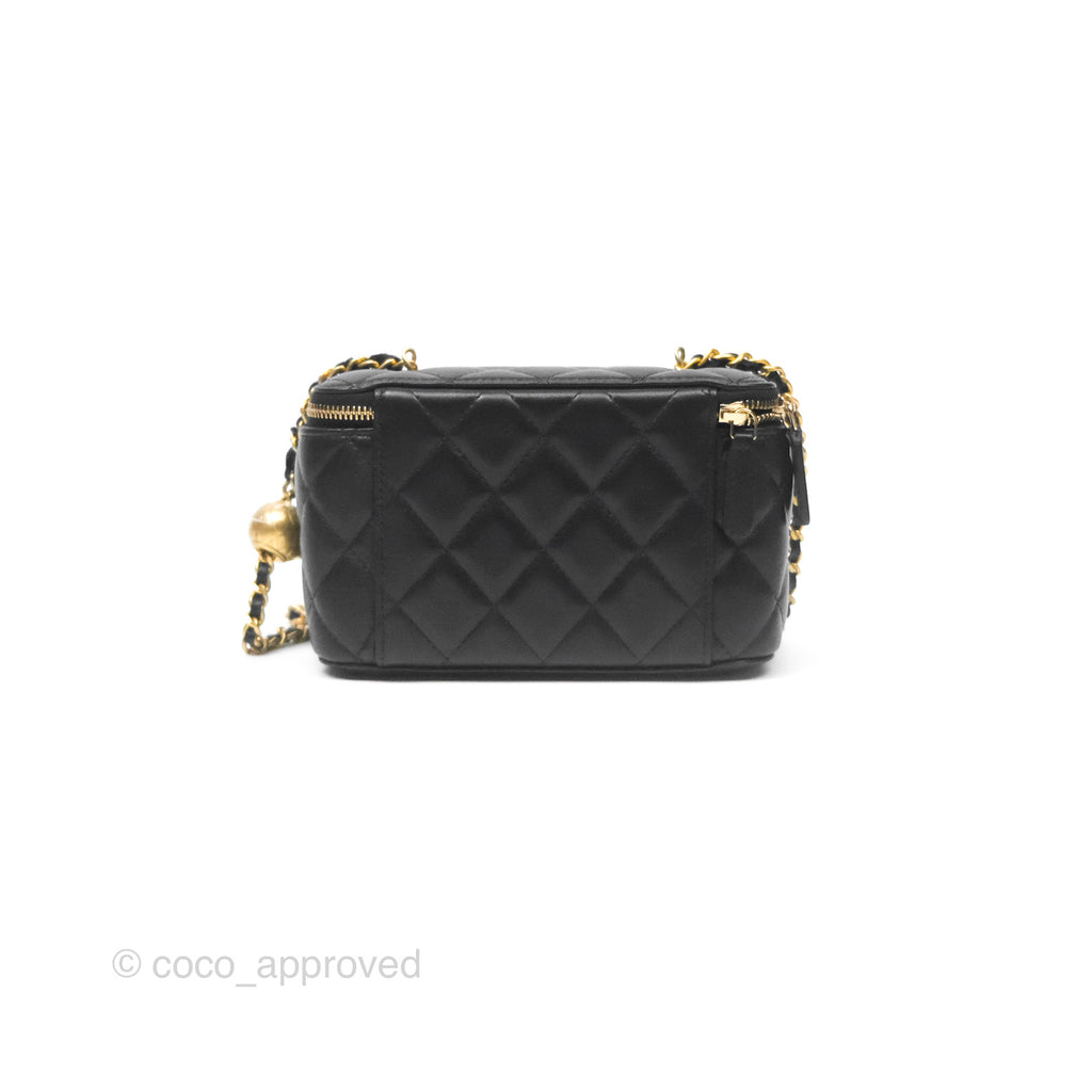 Chanel Pearl Crush Vanity With Chain Black Lambskin Aged Gold Hardware