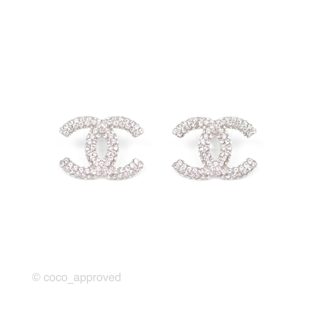 Chanel Crystal CC Earrings Silver Tone 21C