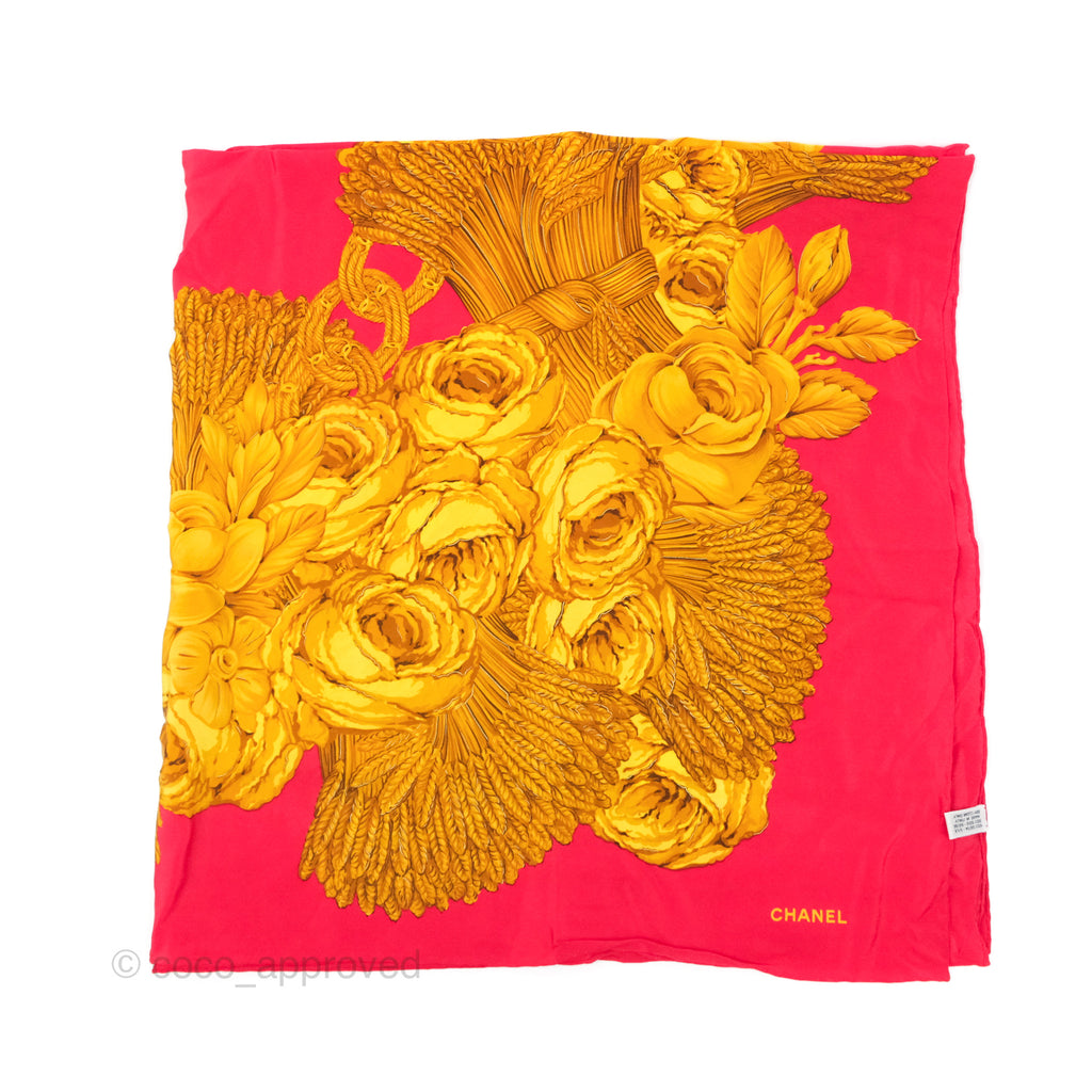 Chanel Floral Print Scarf Red/Gold