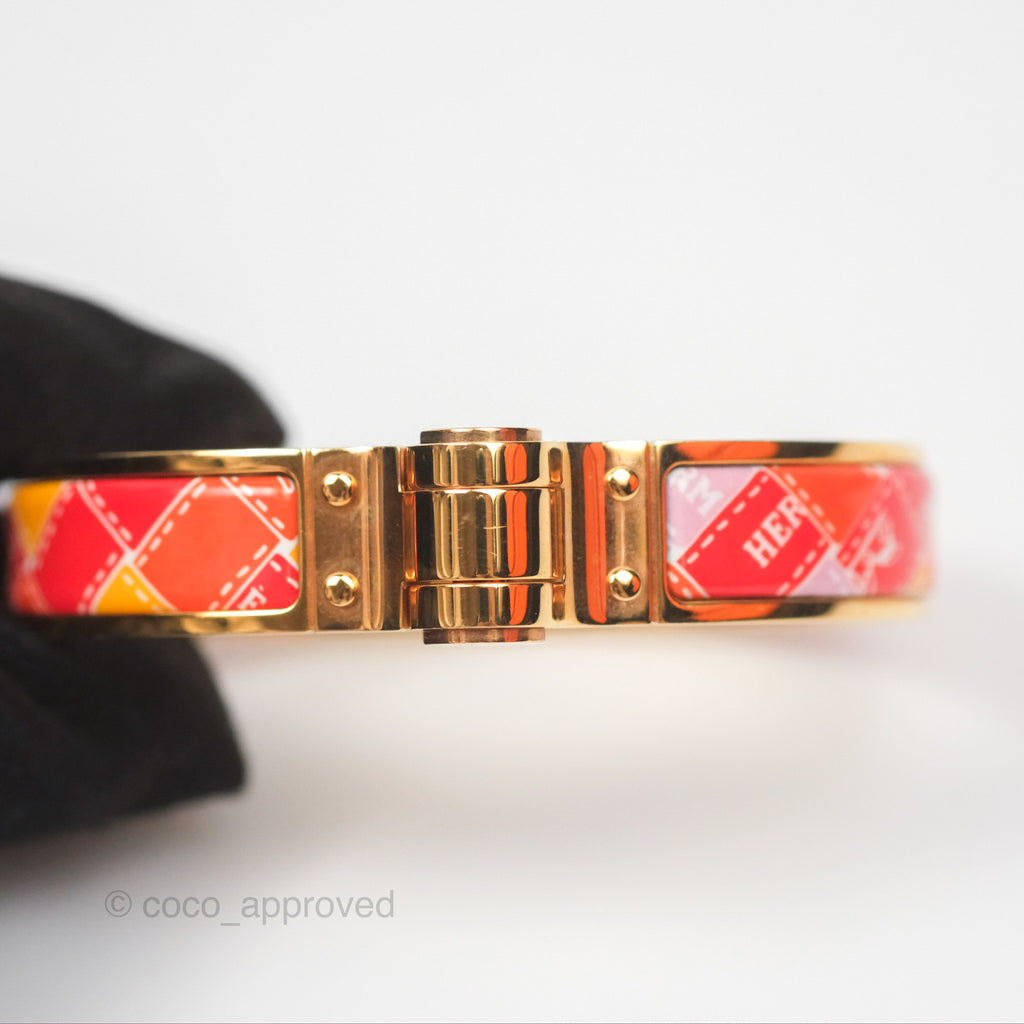 Hermès Clic H Enamel Printed Bracelet Rose Dragee Gold PM