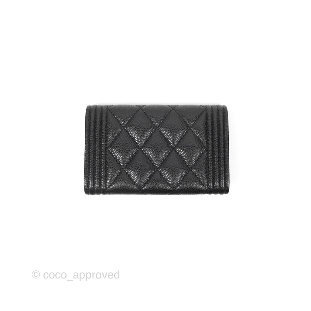 Chanel Quilted Boy Flap Card Holder Black Caviar Ruthenium Hardware