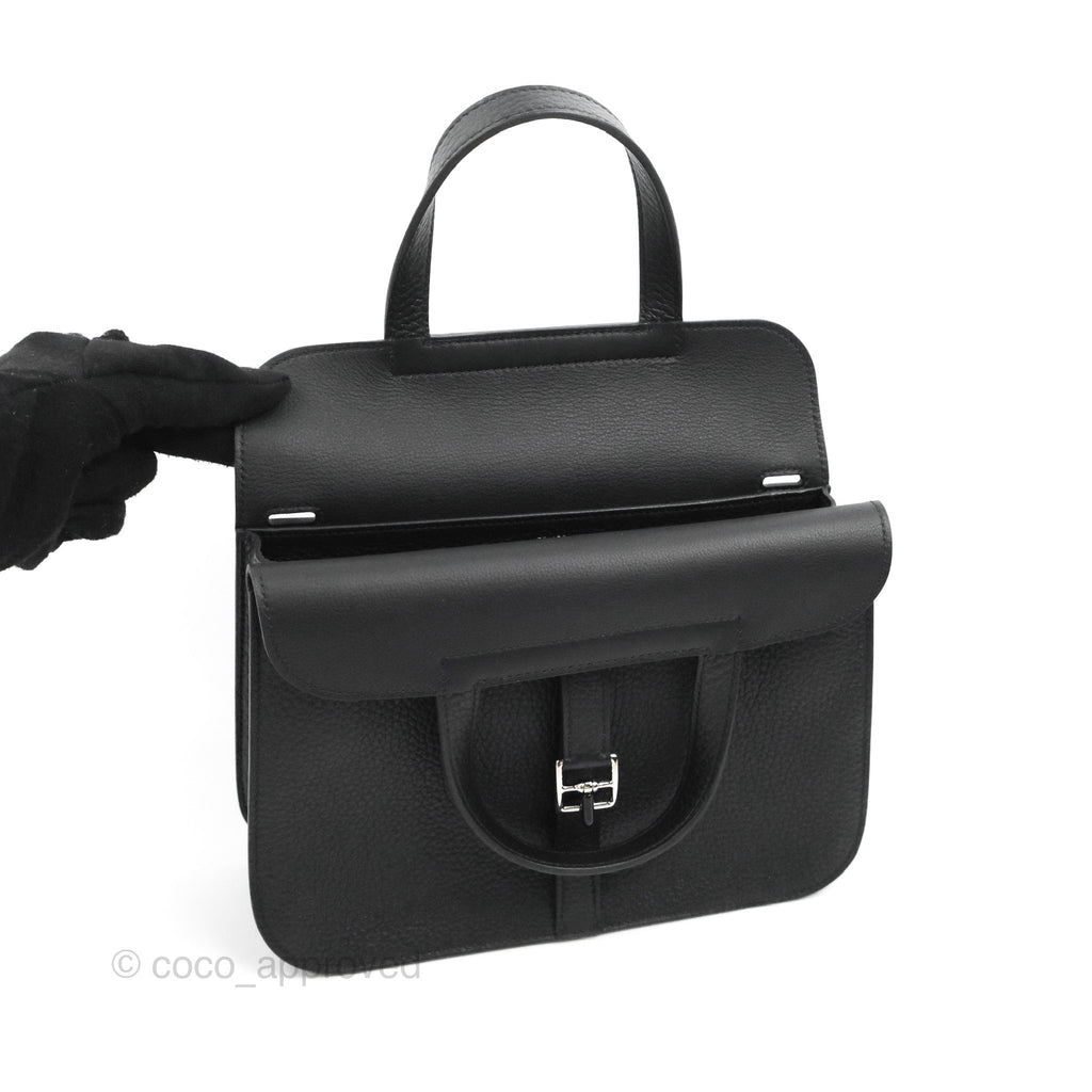 Hermès Halzan 25 Black Clemence Palladium Hardware