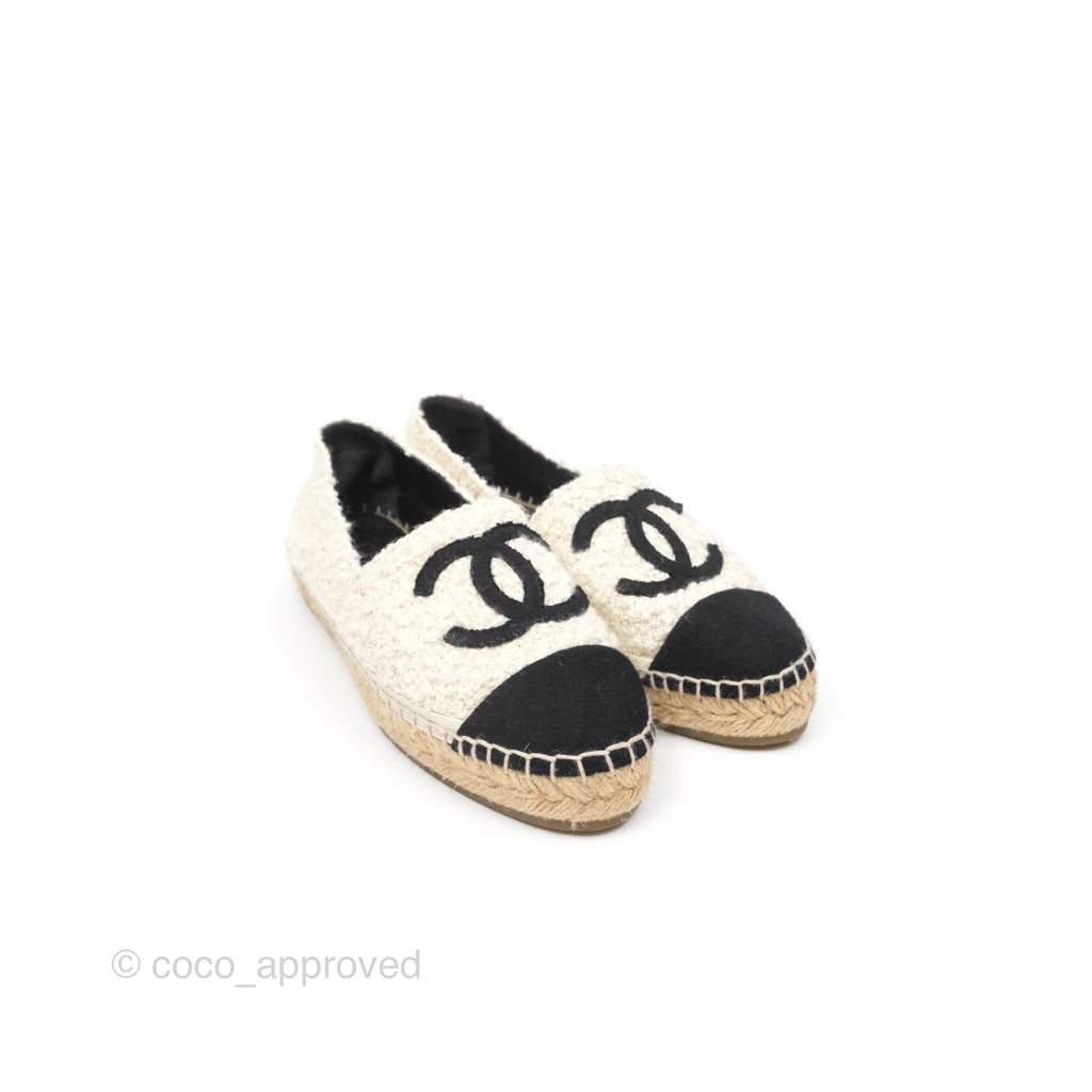 Chanel CC Espadrille Black White Tweed Size 36